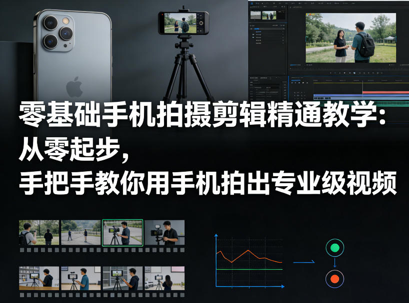 零基础手机拍摄剪辑精通教学：从零起步，手把手教你用手机拍出专业级视频-huitchan网创