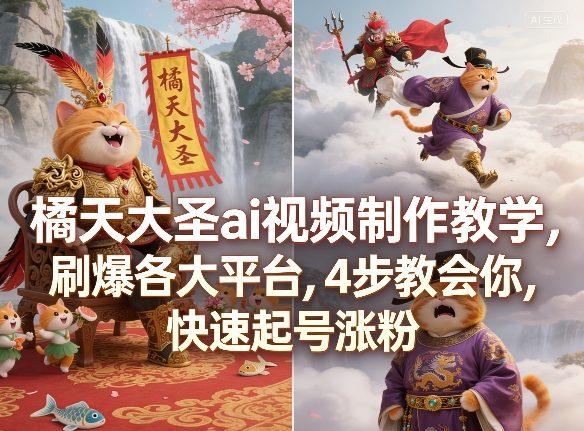橘天大圣ai视频制作教学，刷爆各大平台，4步教会你，快速起号涨粉-huitchan网创