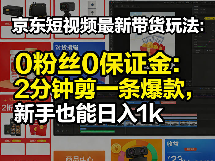 京东短视频最新带货玩法，0粉丝0保证金，2分钟剪一条爆款，新手也能日入1k+【揭秘】-huitchan网创