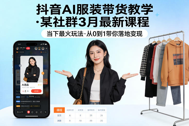 抖音AI服装带货教学，某社群3月最新课程，当下最火玩法，从0到1带你落地变现-huitchan网创