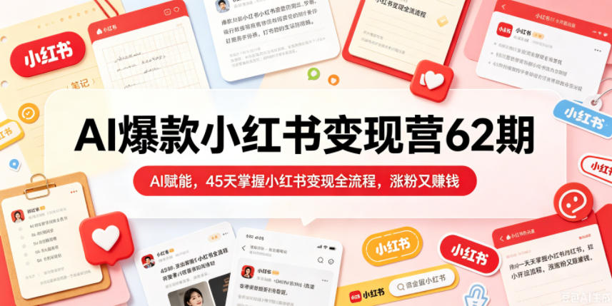 AI爆款小红书变现营62期2026年5月，AI赋能，45天掌握小红书变现全流程，涨粉又賺钱-huitchan网创