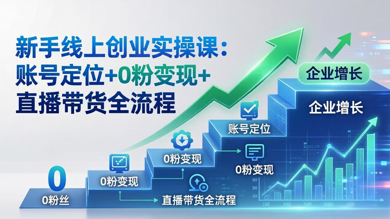 新手线上创业实操课：账号定位+0粉变现+直播带货全流程，企业用户增长一步到位-huitchan网创