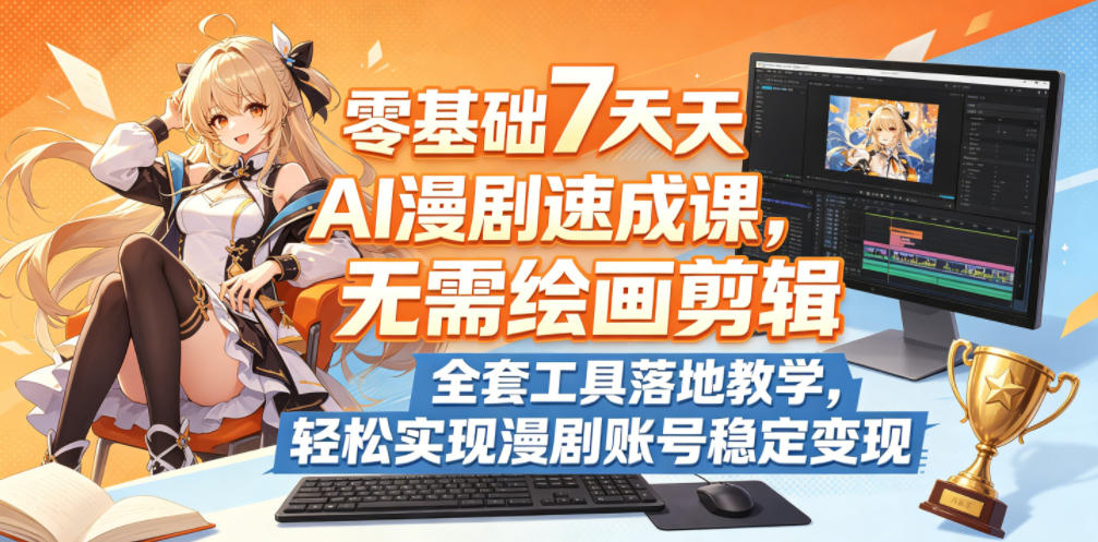 零基础7天AI漫剧速成课，无需绘画剪辑，全套工具落地教学，轻松实现漫剧账号稳定变现-huitchan网创
