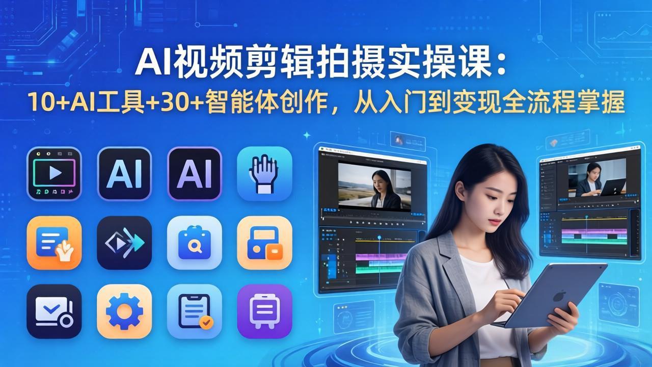 AI 视频剪辑拍摄实操课：10+AI工具+30+智能体创作，从入门到变现全流程掌握-huitchan网创
