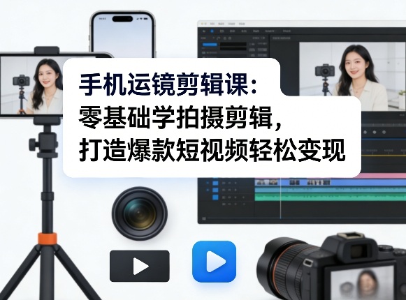 手机运镜剪辑课：零基础学拍摄剪辑，打造爆款短视频轻松变现-huitchan网创