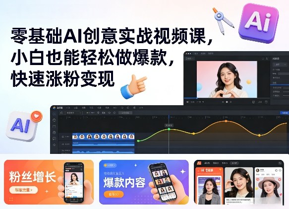 零基础AI创意实战视频课，小白也能轻松做爆款，快速涨粉变现-huitchan网创