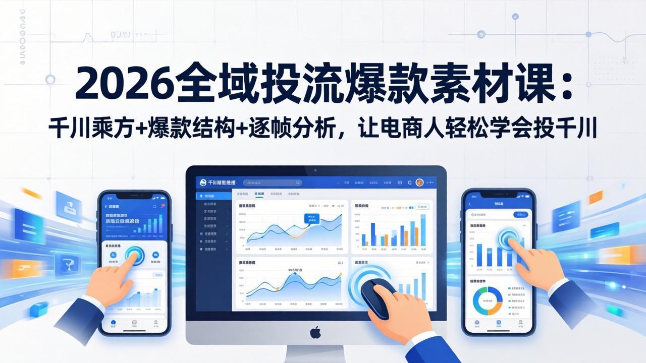 2026全域投流爆款素材课：千川乘方+爆款结构+逐帧分析，让电商人轻松学会投千川-huitchan网创