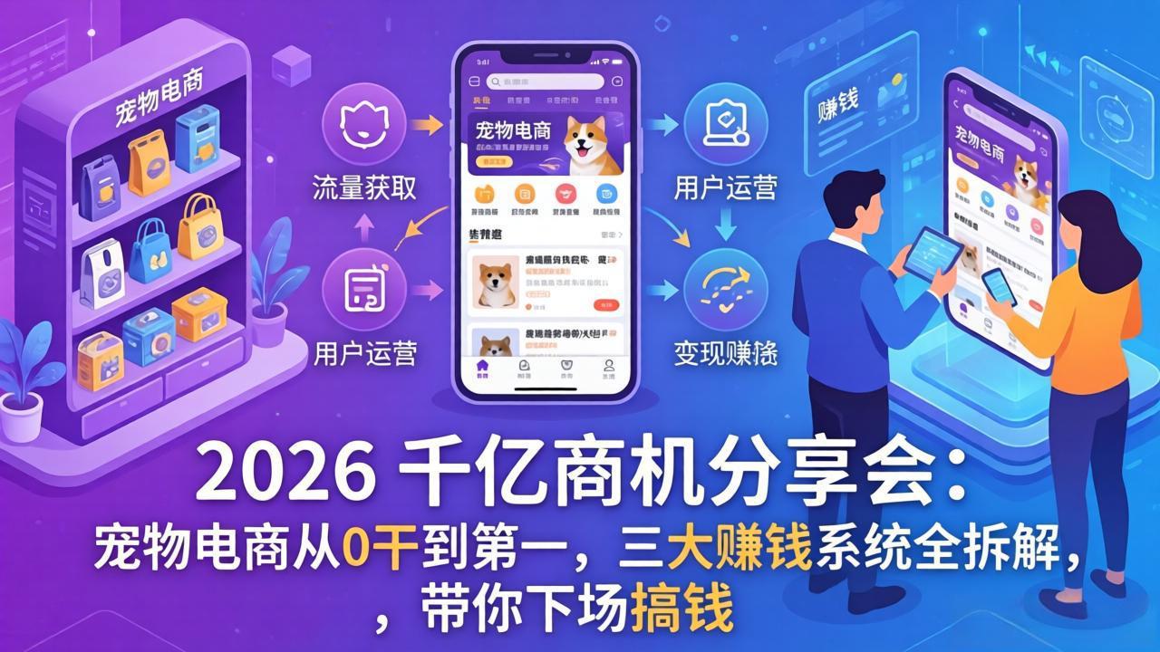 2026 千亿商机分享会：宠物电商从0干到第一，三大赚钱系统全拆解，带你下场搞钱-huitchan网创