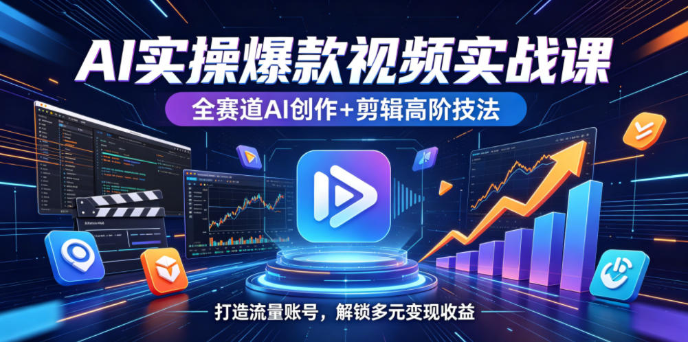AI实操爆款视频实战课，全赛道AI创作+剪辑高阶技法，打造流量账号，解锁多元变现收益-huitchan网创