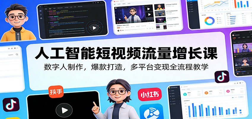 人工智能短视频流量增长课：数字人制作，爆款打造，多平台变现全流程教学-huitchan网创