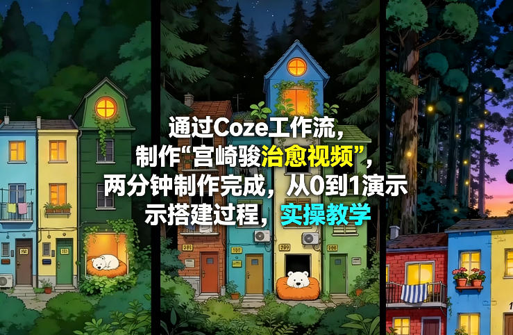 通过Coze工作流制作《宫崎骏治愈视频》，两分钟制作完成，从0到1演示搭建过程，实操教学-huitchan网创