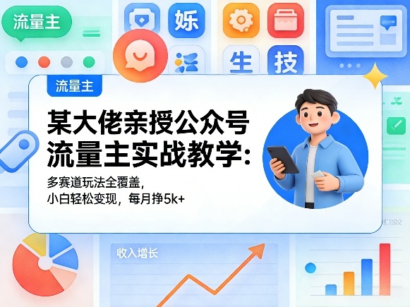 某大佬亲授公众号流量主实战教学：多赛道玩法全覆盖，小白轻松变现，每月多挣5k+-huitchan网创