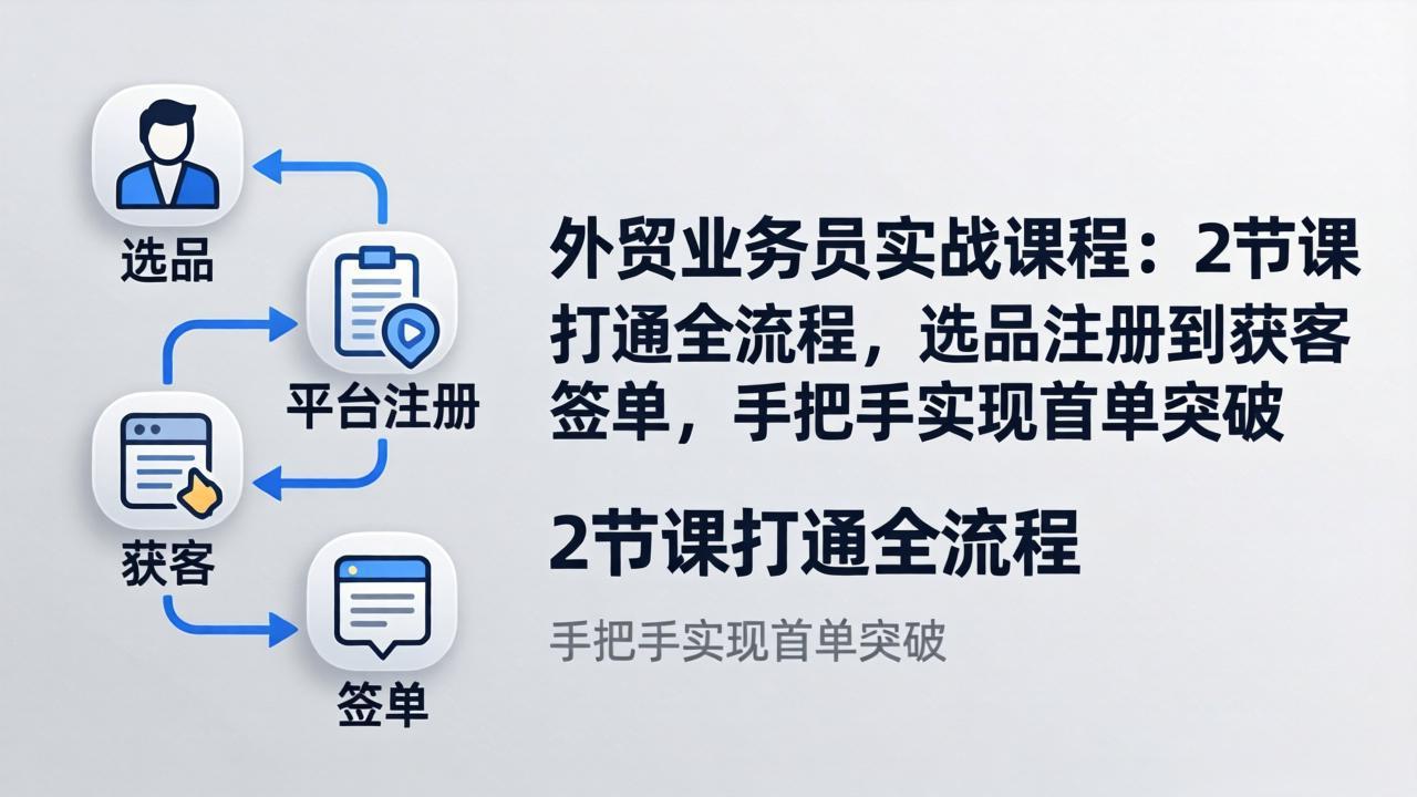 外贸业务员实战课程：2节课打通全流程，选品注册到获客签单，手把手实现首单突破-huitchan网创