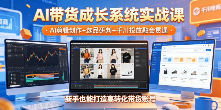 AI带货成长系统实战课,AI剪辑创作+选品研判+千川投放融会贯通,新手也能打造高转化带货账号(更新2026年)-huitchan网创