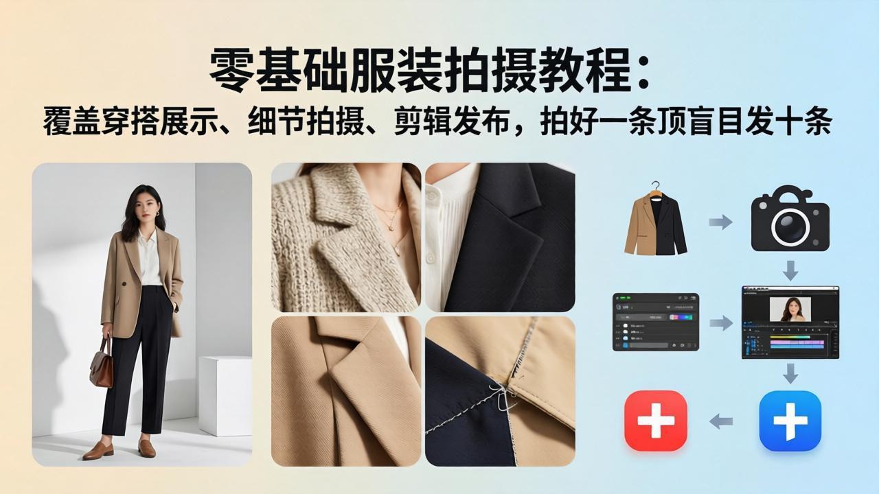 零基础服装拍摄教程：覆盖穿搭展示、细节拍摄、剪辑发布，拍好一条顶盲目发十条-huitchan网创