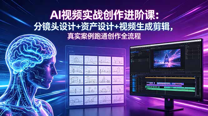 AI视频实战创作进阶课：分镜头设计+资产设计+视频生成剪辑，真实案例跑通创作全流程-huitchan网创