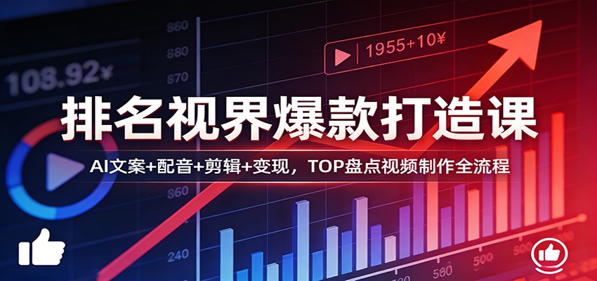 排名视界爆款打造课：AI文案+配音+剪辑+变现，TOP盘点视频制作全流程-huitchan网创