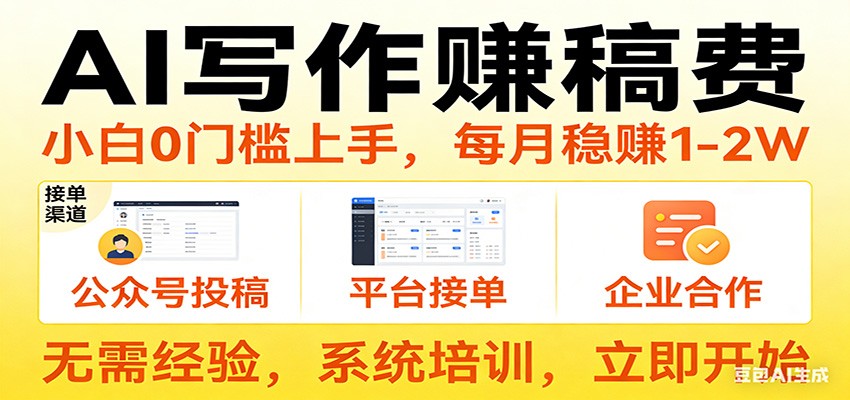 用AI写作赚稿费，提供接单渠道，每月稳赚1-2W，小白0门槛上手！-huitchan网创