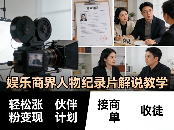 娱乐商界人物纪录片解说教学，轻松涨粉变现，伙伴计划，接商单，收徒等-huitchan网创