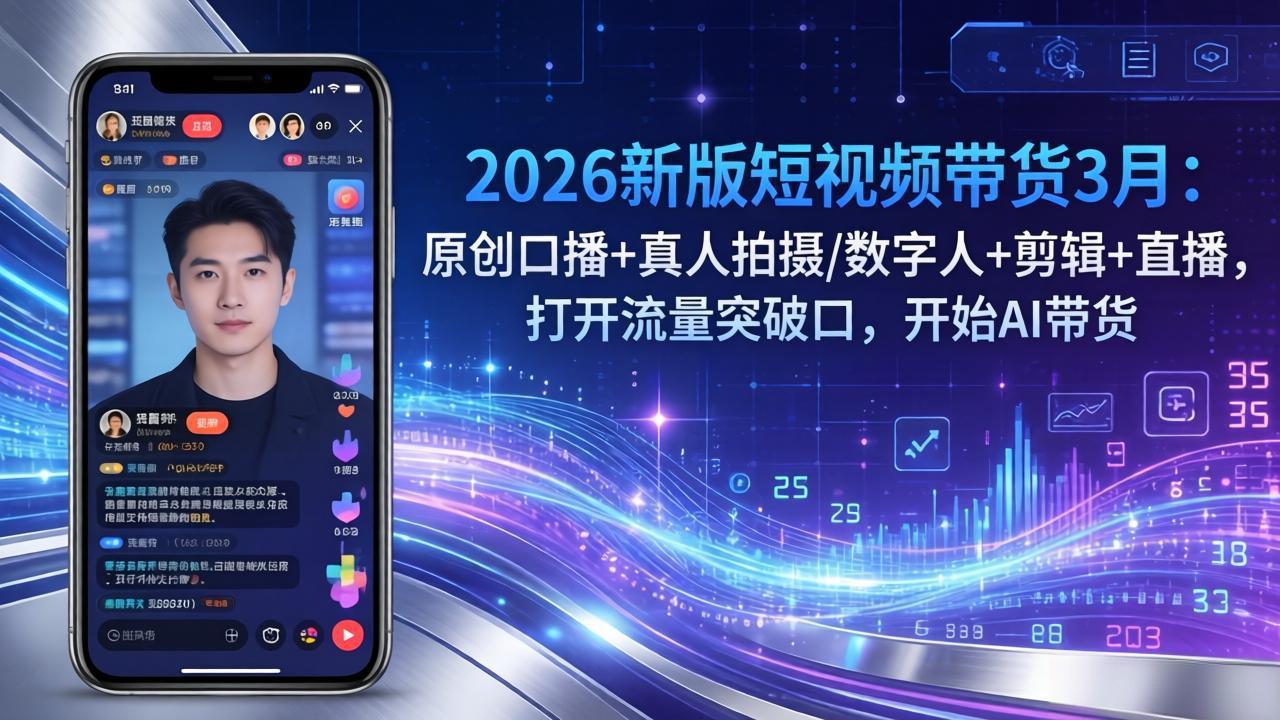 2026新版短视频带货3月：原创口播+真人拍摄/数字人+剪辑+直播，打开流量突破口，开始AI带货-huitchan网创