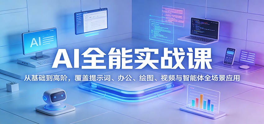 AI全能实战课：从基础到高阶，覆盖提示词、办公、绘图、视频与智能体全场景应用-huitchan网创