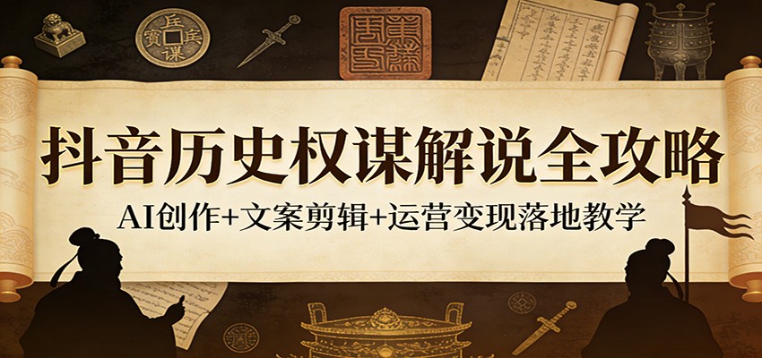 抖音历史权谋解说全攻略：AI创作+文案剪辑+运营变现落地教学-huitchan网创