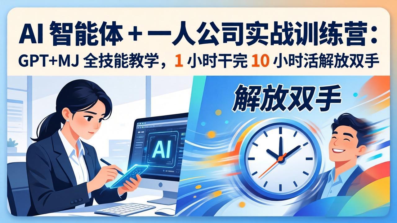 AI 智能体 + 一人公司实战训练营：GPT+MJ 全技能教学，1 小时干完 10 小时活解放双手-huitchan网创