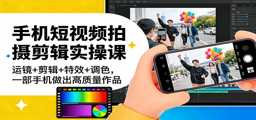 手机短视频拍摄剪辑实操课：运镜+剪辑+特效+调色，一部手机做出高质量作品-huitchan网创