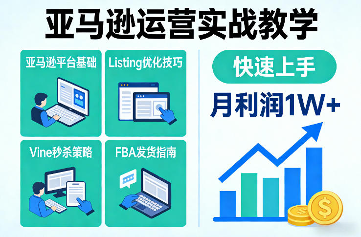 亚马逊运营实战教学，亚马逊平台+Listing优化+Vine秒杀+FBA发货等，快速上手，实现店铺月利润1W-huitchan网创