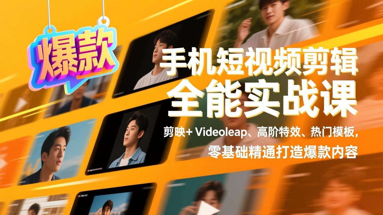 手机短视频剪辑全能实战课，剪映+Videoleap、高阶特效、热门模板，零基础精通打造爆款内容-huitchan网创
