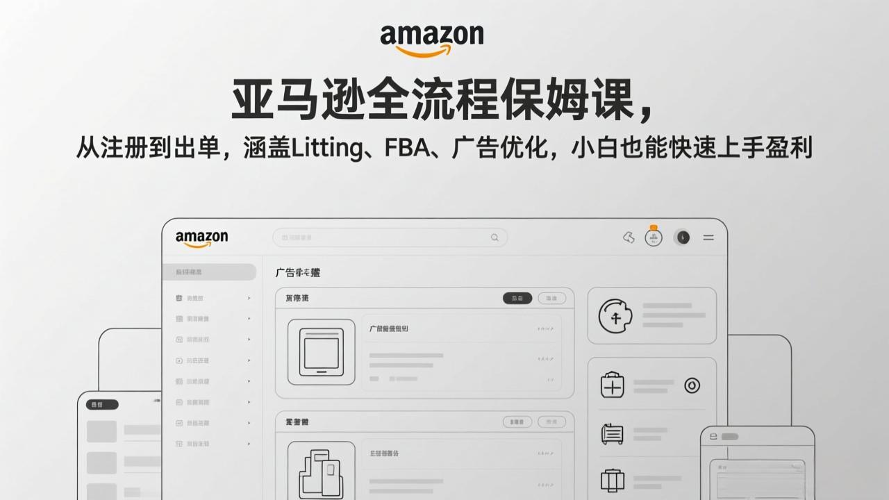 亚马逊全流程保姆课，从注册到出单，涵盖Listing、FBA、广告优化，小白也能快速上手盈利-huitchan网创