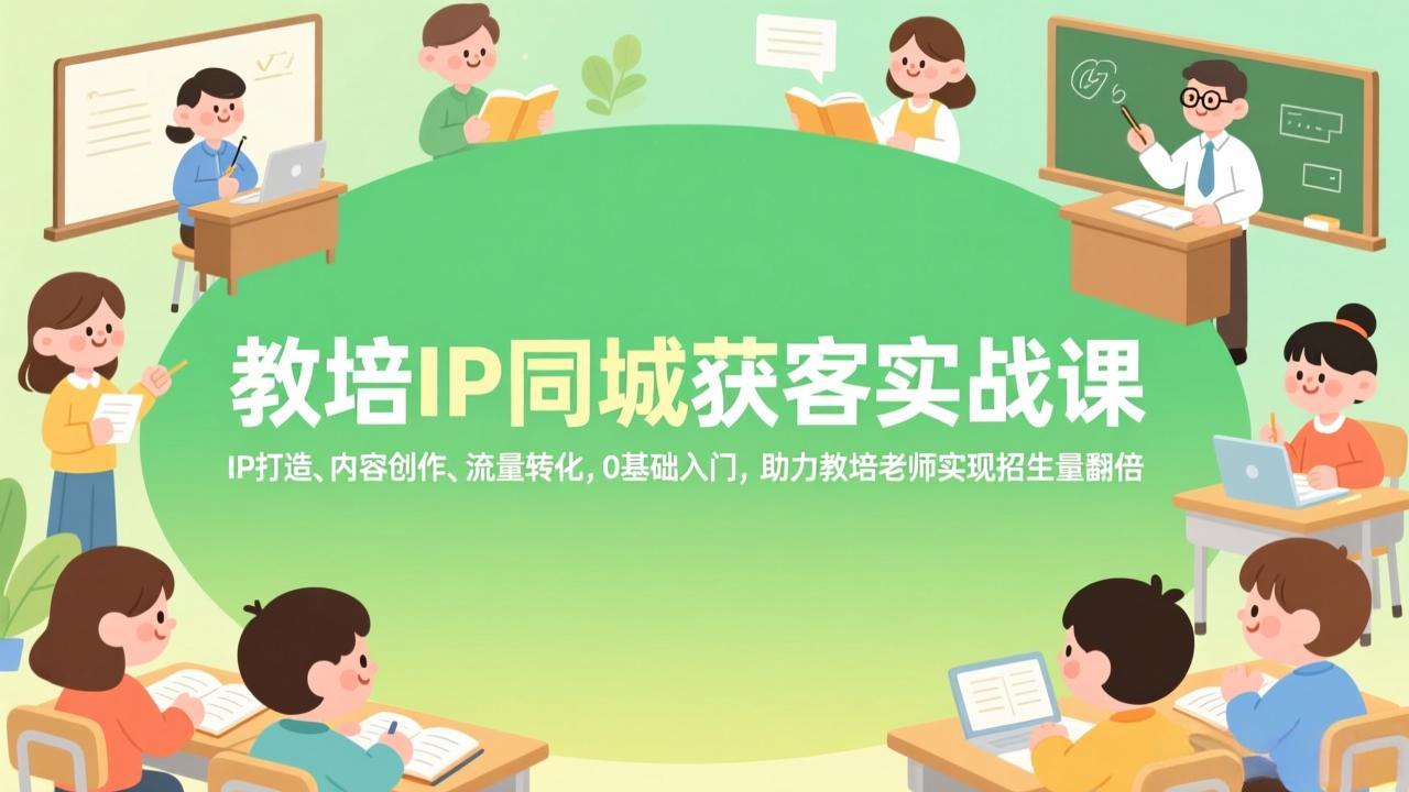 教培IP同城获客实战课，IP打造、内容创作、流量转化，0基础入门，助力教培老师实现招生量翻倍-huitchan网创