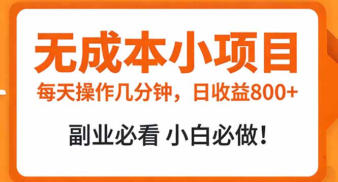 无成本小项目 每天操作几分钟，真实日收益800+ 副业必看 小白必做！-huitchan网创