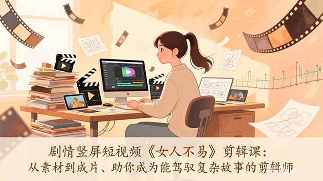剧情竖屏短视频《女人不易》剪辑课：从素材到成片、助你成为能驾驭复杂故事的剪辑师-huitchan网创