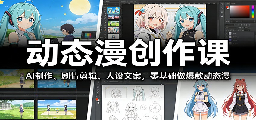 动态漫创作课：AI制作、剧情剪辑、人设文案，零基础做爆款动态漫-huitchan网创