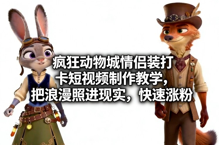 疯狂动物城情侣装打卡短视频制作教学，把浪漫照进现实，快速涨粉-huitchan网创