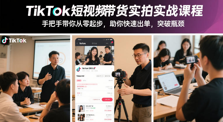 TikTok短视频带货实拍实战课程，手把手带你从零起步，助你快速出单，突破瓶颈-huitchan网创