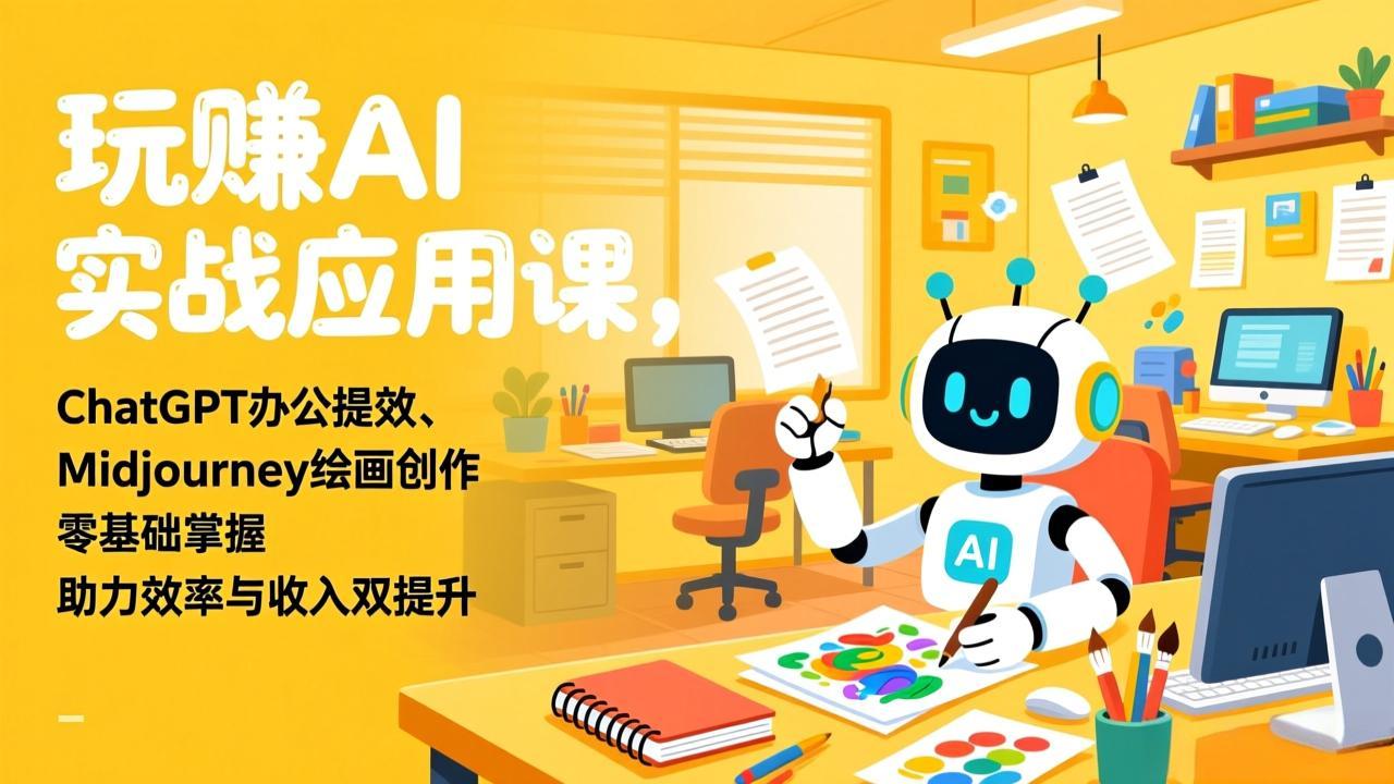 玩赚AI实战应用课，ChatGPT办公提效、Midjourney绘画创作，零基础掌握，助力效率与收入双提升-huitchan网创