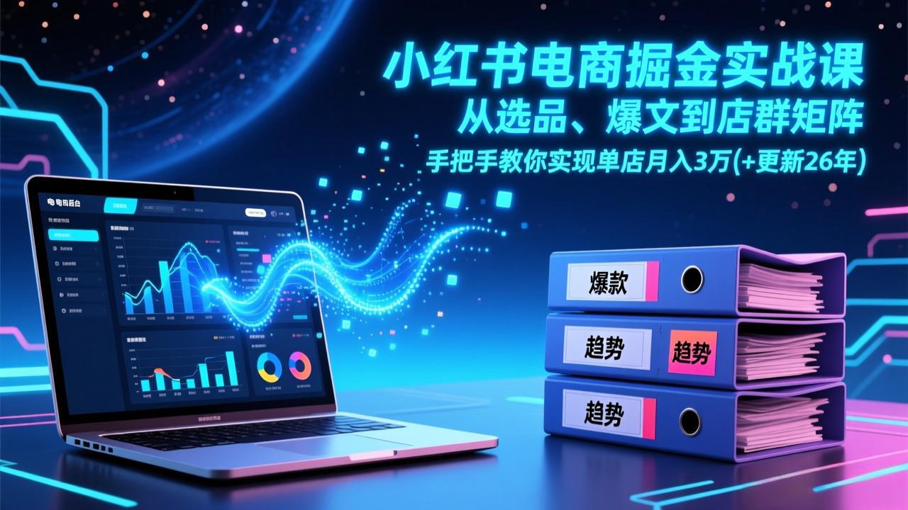 小红书电商掘金实战课，从选品、爆文到店群矩阵，手把手教你实现单店月入3万+(更新26年-huitchan网创