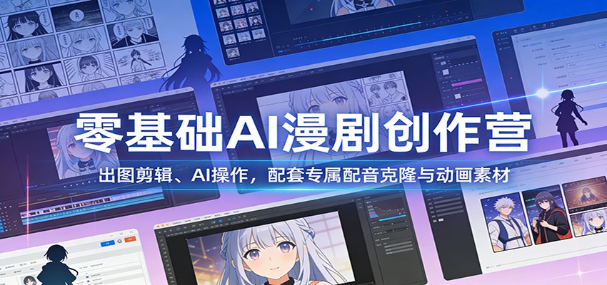零基础AI漫剧创作营：出图剪辑、AI操作，配套专属配音克隆与动画素材-huitchan网创