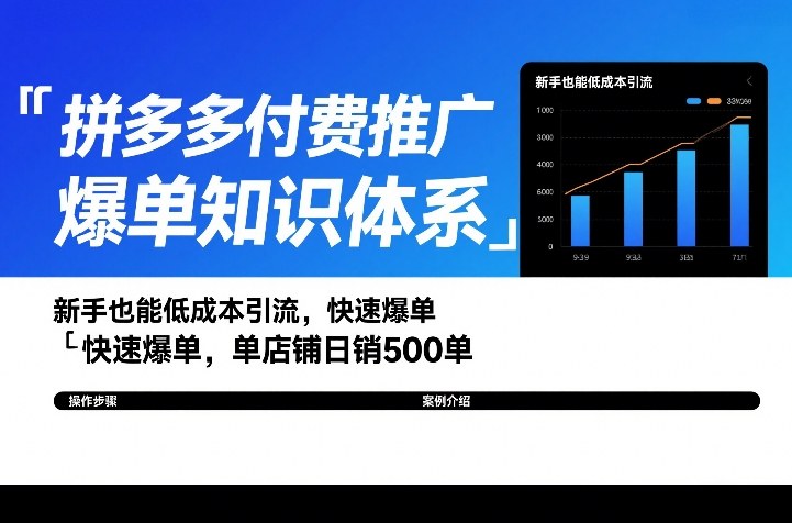拼多多付费推广爆单知识体系，新手也能低成本引流，快速爆单，单店铺日销500单-huitchan网创
