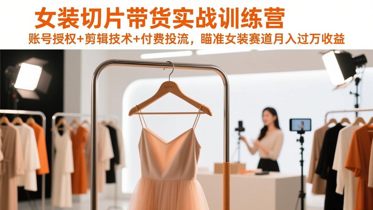 女装切片带货实战训练营，账号授权+剪辑技术+付费投流，瞄准女装赛道月入过万收益-huitchan网创