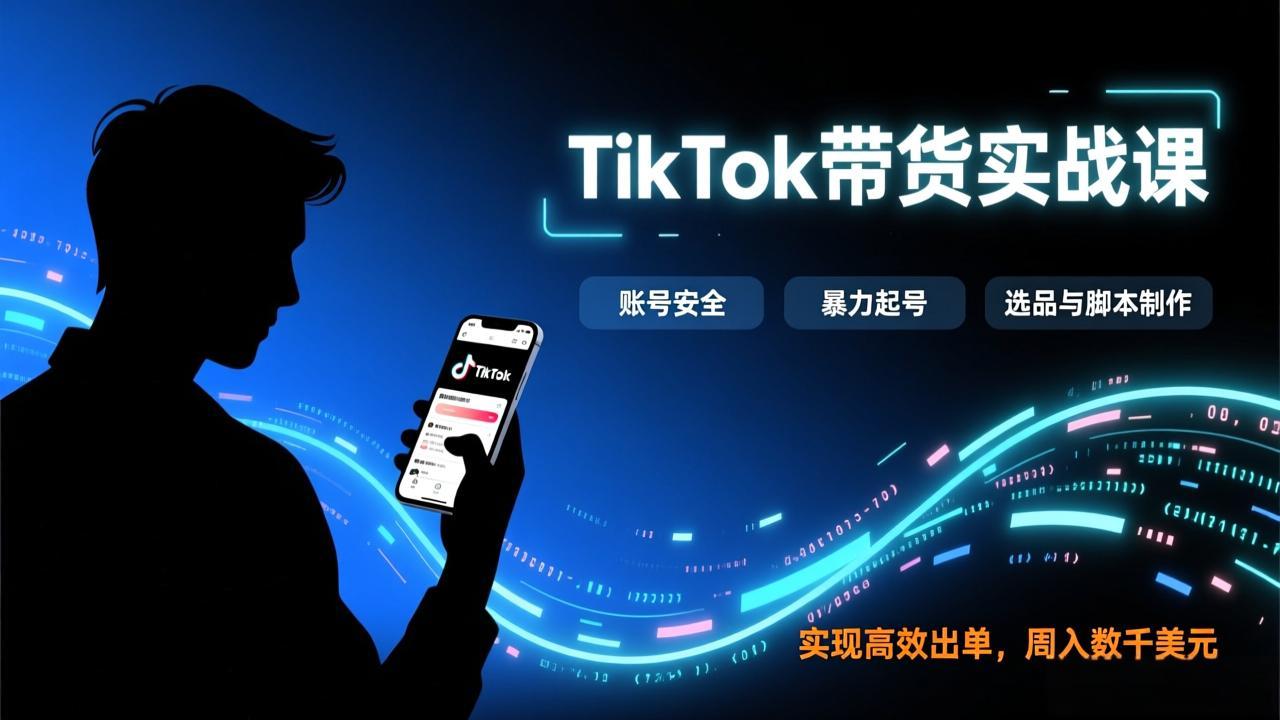 TikTok带货实战课，涵盖账号安全、暴力起号、选品与脚本制作，实现高效出单，周入数千美元-huitchan网创