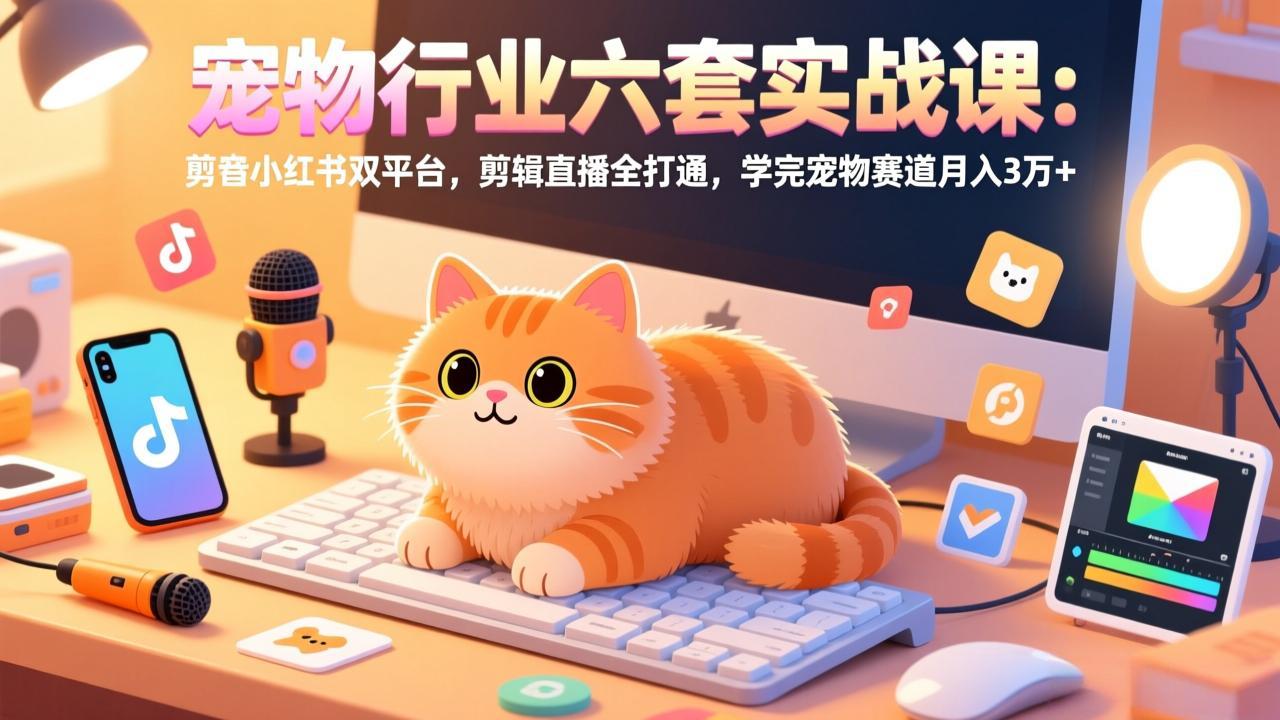 宠物行业六套实战课：抖音小红书双平台，剪辑直播全打通，学完宠物赛道月入3万+-huitchan网创
