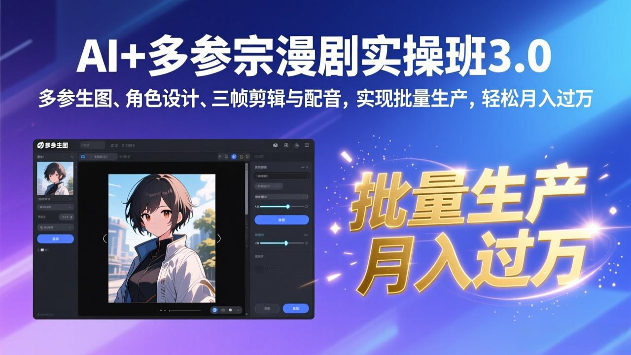 AI+多参宗漫剧实操班3.0：多参生图、角色设计、三帧剪辑与配音，实现批量生产，轻松月入过万-huitchan网创