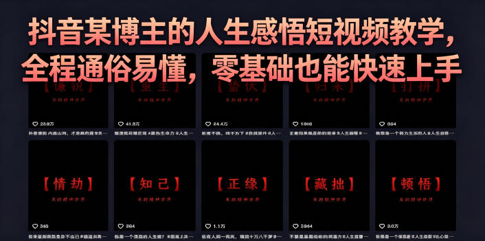 抖音某博主的灰太狼人生感悟短视频教学，全程通俗易懂，零基础也能快速上手-huitchan网创