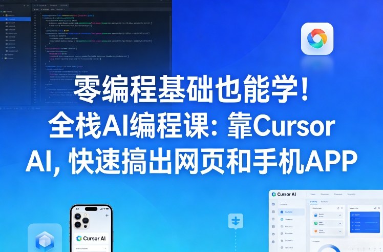 零编程基础也能学！全栈AI编程课：靠Cursor AI，快速搞出网页和手机APP-huitchan网创