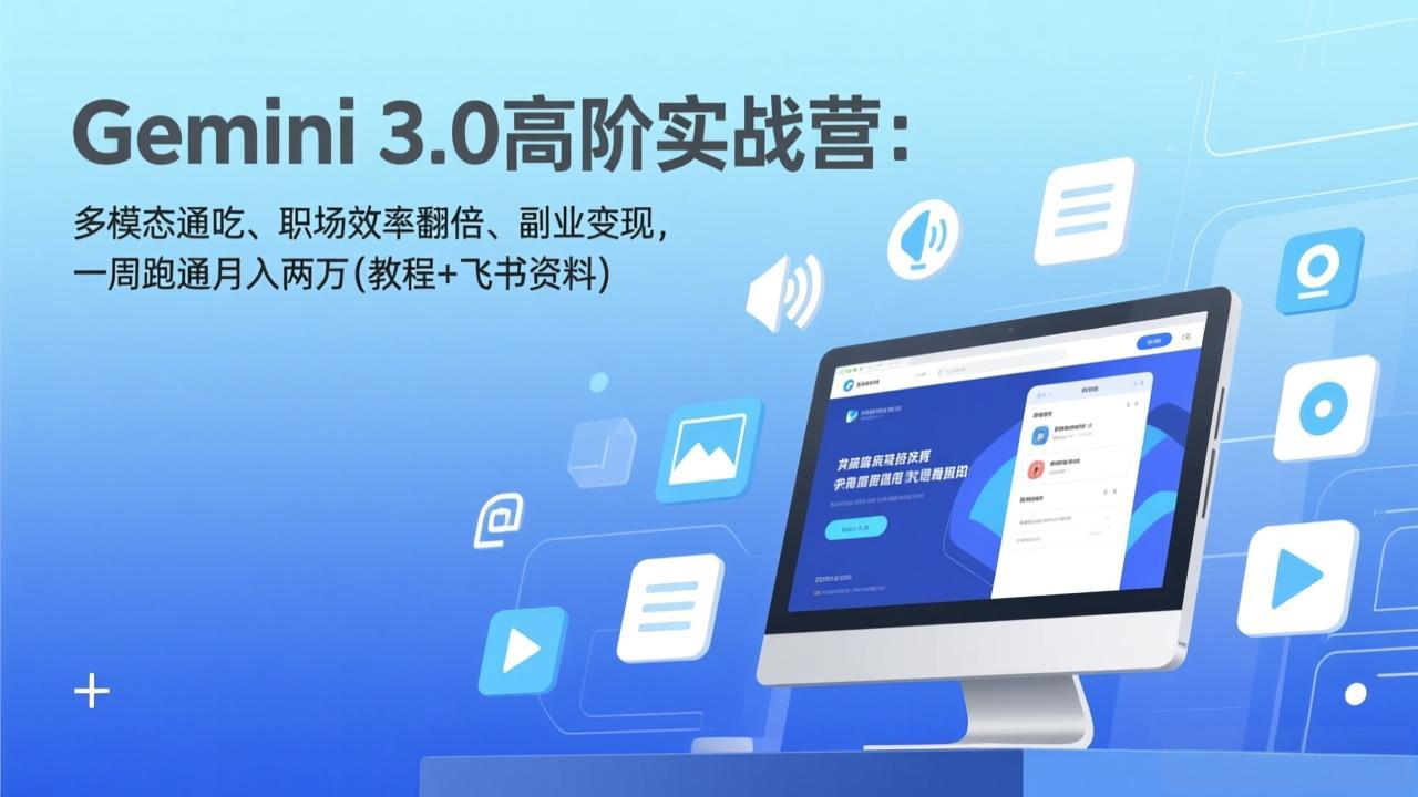 Gemini 3.0高阶实战营：多模态通吃、职场效率翻倍、副业变现，一周跑通月入两万(教程+飞书资料-huitchan网创