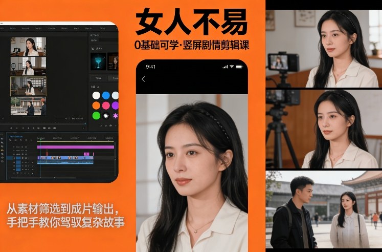 0基础可学！《女人不易》竖屏剧情剪辑课，从素材筛选到成片输出，手把手教你驾驭复杂故事-huitchan网创