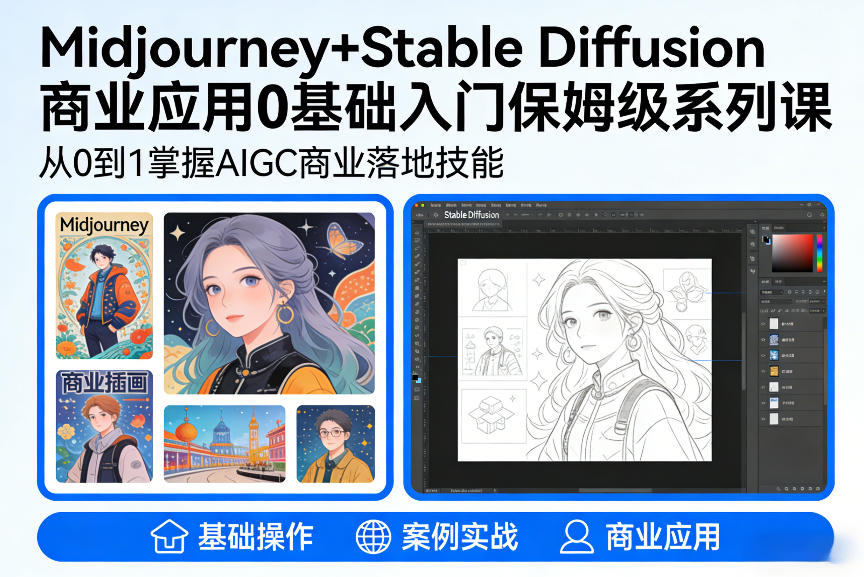 AIGC商业应用Midjourney+Stable Diffusion教程，0基础入门保姆级系列课-huitchan网创